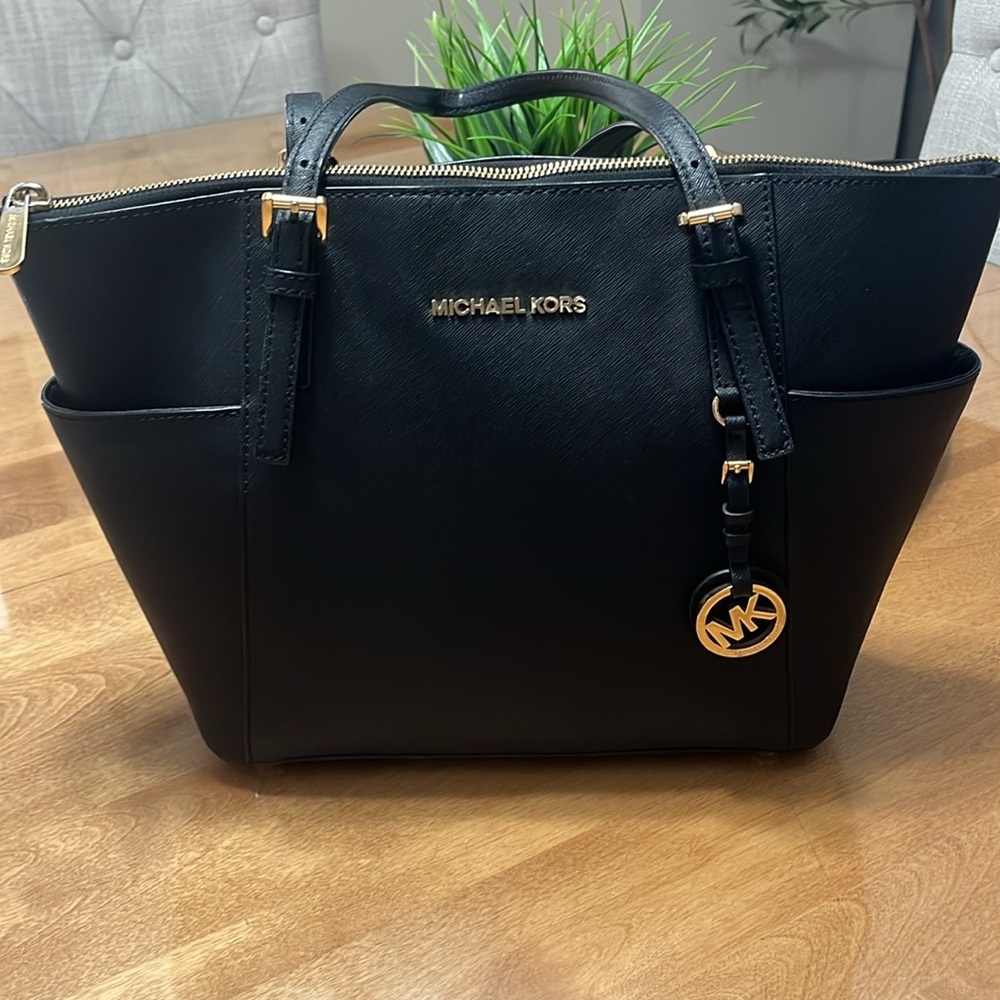 Michael Kors Black Tote Bag with Gold Accents